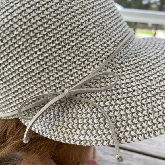 Nine West Ora Bucket Gray Ivory Large Brim Woven Sun Hat main image 4